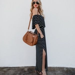 VICI Waterfront Striped Pocketed Maxi Dress